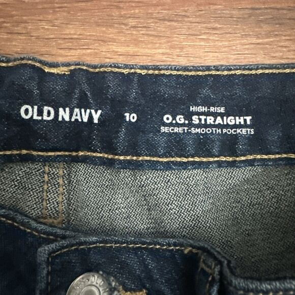 Old Navy OG Straight Jeans Size 10 High Rise Blue Ripped Ankle Smooth Pockets - Picture 6 of 10